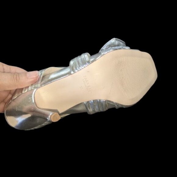 ZARA Silver Slip-On Helled Sandal Size 37 (US &) NEW NWOT - Picture 5 of 12